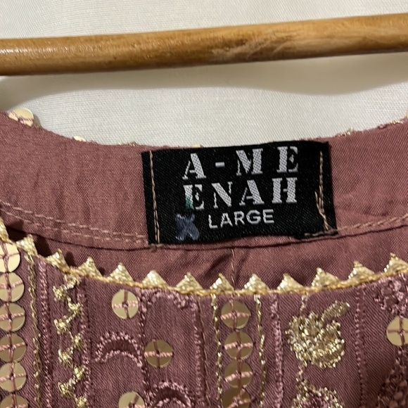 NWT A-Meenah Pink and Gold Modest Embroidered Long Sleeve Dress a130 - Picture 3 of 6